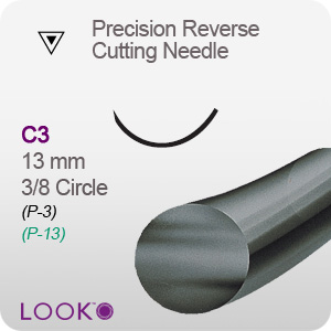 Suture with Needle LOOK® Nonabsorbable Uncoated Black Suture Monofilament Nylon Size 6 - 0 18 Inch Suture 1-Needle 13 mm Length 3/8 Circle Precision Reverse Cutting Needle 1698G (P-3) by Angiotech - Look Division - Surgical Specialties Corp.  ID 1282B